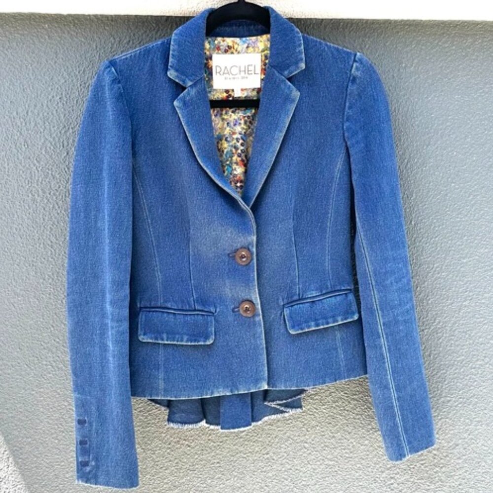 RACHEL ROY COTTON DENIM FITTED JACKET WITH PEPLUM SZ 0 Pre-owned